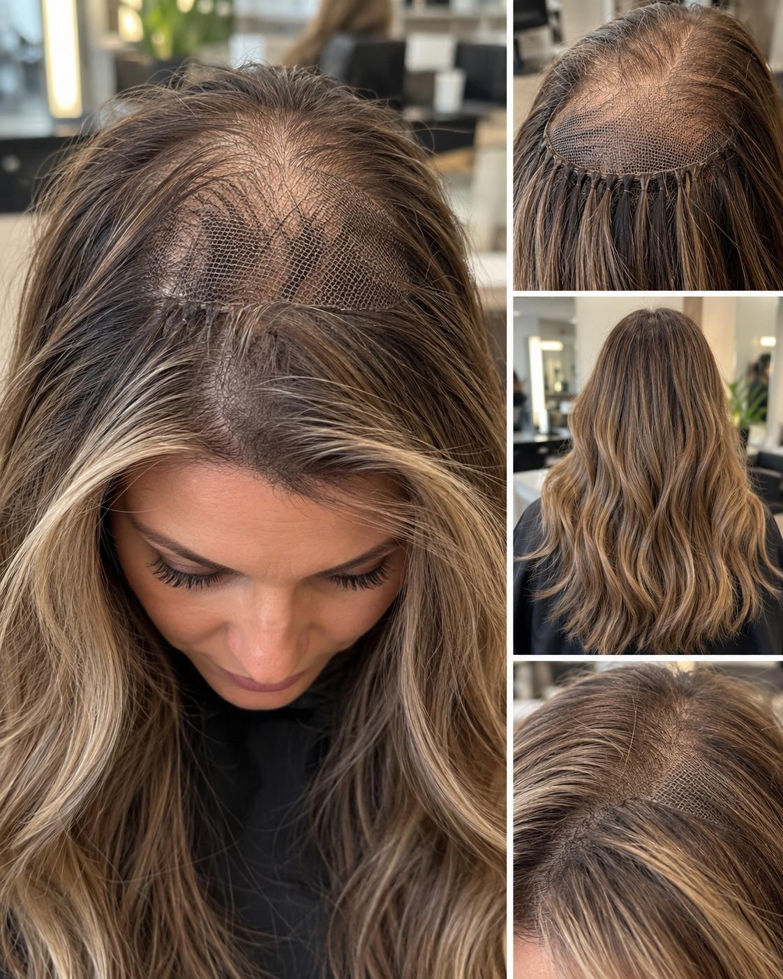Mesh hair extension foundation at the scalp